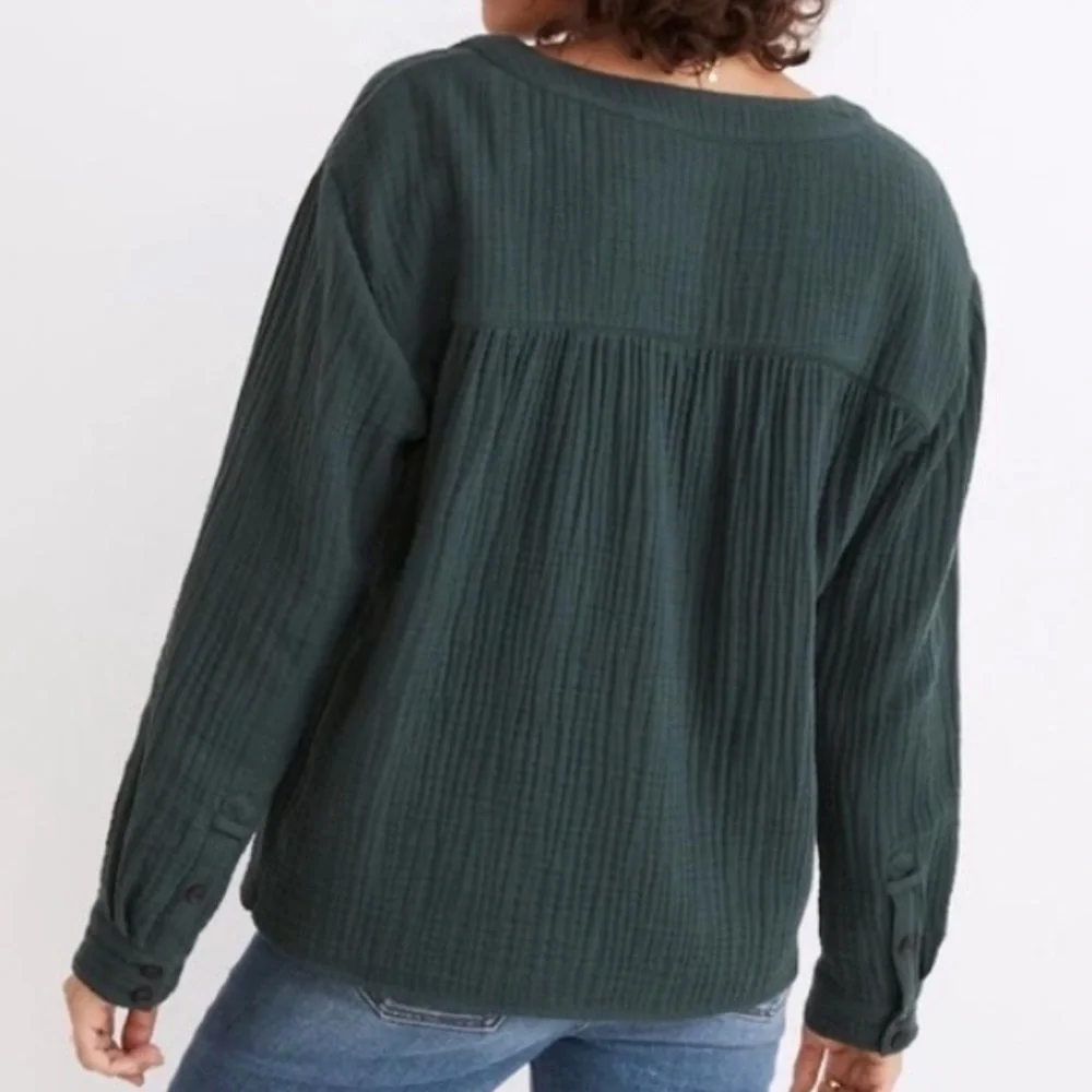 Madewell Dark Green Button-Up Blouse - Picture 3 of 10